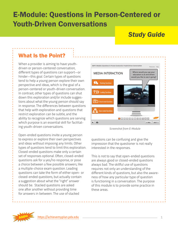 Cover of the Questions in Person-Centered and Youth-Driven Conversation study guide